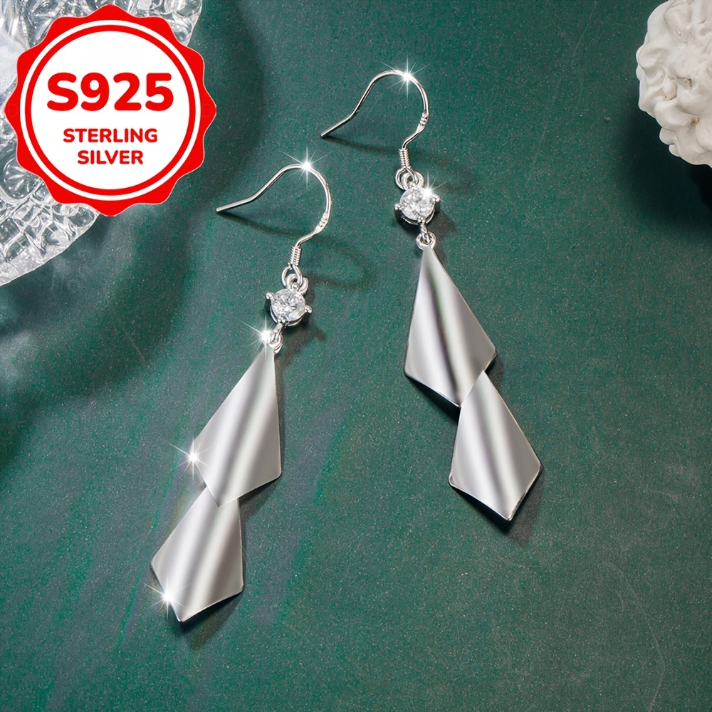 2pcs Women's S925 Sterling Silver Geometric Rhombus Drop Earrings